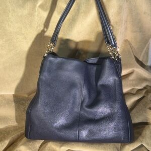 Coach Navy Pebbled Leather Shoulder Bag with Gold Hardware